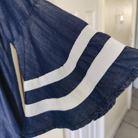 Blue Chambray Dress with Bell Sleeves - Picture 5 of 11